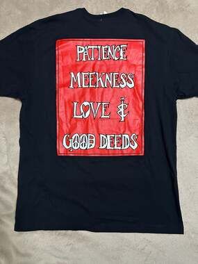 Half Evil Patience Meekness Love Good Deeds Pocket T-Shirt, Large